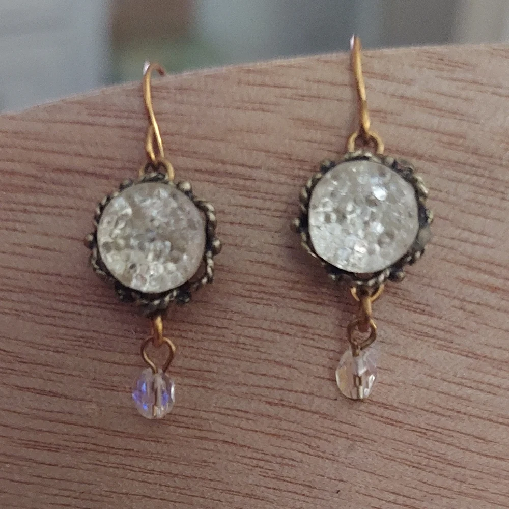 Crystal Cluster Dangle Aurora Borealis Beaded Brass Earrings